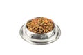 Cat food in iron bowl Royalty Free Stock Photo