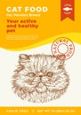 Cat Food Label Template. Abstract Vector Packaging Design Layout. Modern Typography Banner with Hand Drawn Persian Breed