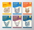 Cat Food Product Label Templates Set. Vector Packaging Design Layouts Collection. Typography Banners with Hand Drawn