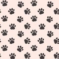 Cat footprint seamless vector pattern, pet paw silhouette endless texture