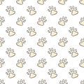 Cat footprints seamless pattern in doodle style. Orange vector stock illustration. Hand drawing pets line art image.