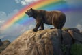 Cat on forest rock rainbow paint. Generate AI