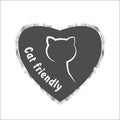 Cat friendly grunge heart stamp, gray isolated on white background, vector illustration. Cat silhouette print