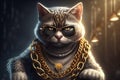 cat gangsta rapper in sunglasses and gold chains. Thug life concept. Generative AI illustration
