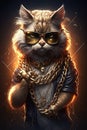 cat gangsta rapper in sunglasses and gold chains. Thug life concept. Generative AI illustration