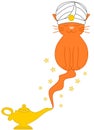 Cat genie lamp cartoon illustration