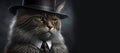 Cat gentleman and boss in a hat, suit and tie. Banner header. AI generated