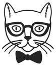 Cat gentleman icon. Funny hipster doodle drawing