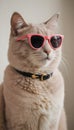 A cat getting dressed for the impending summer and donning sunglasses