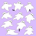 Set of simple cute cat, kitten ghost characters with tails and whiskers vector illustrations