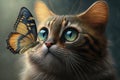 cat with giant butterfly on nose illustration generative ai