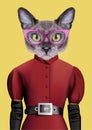 Cat girl dressed up in classic retro style. Royalty Free Stock Photo