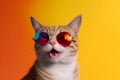 fashion neon portrait sunglasses colourful pet funny animal cute cat. Generative AI.