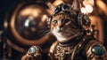 cat in a glass a steampunk, Cat astronaut in space on background of the globe. Royalty Free Stock Photo