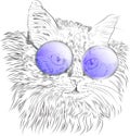 A cat with glasses painted with a brush in an illustrator in graphic style