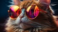 A cat with glasses and a rainbow colored face