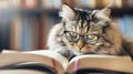 A cat with glasses reading a book Royalty Free Stock Photo