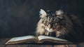 A cat with glasses reading a book Royalty Free Stock Photo