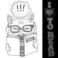 Cat with glasses reading a book. Royalty Free Stock Photo