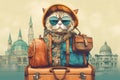 Cat in glasses in travel bag. Generative AI