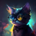 The cat with glasses is a symbol of intelligence, curiosity, and wit. This illustration represents a clever and curious companion