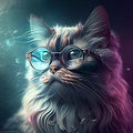 The cat with glasses is a symbol of intelligence, curiosity, and wit. This illustration represents a clever and curious companion