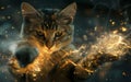 A cat with glowing energy magic spelling caster tendrils emanating from its paws displaying its superhero strength Royalty Free Stock Photo