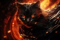 A cat with glowing eyes and fire on its fur, AI Royalty Free Stock Photo
