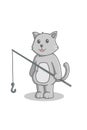 Cat goes fishing cartoon illustration