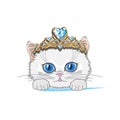 A cat with a gold tiara and a blue crystal Royalty Free Stock Photo