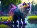 cat got dirty in paints, in the park. AI generated Royalty Free Stock Photo