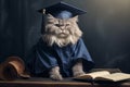 Cat in Graduation Cap and Gown with Book Royalty Free Stock Photo
