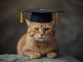 Cat with Graduation Hat. Cat posing on rock with graduation hat with tassel, funny copy space
