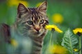 Cat with grass and flower