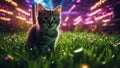 cat in grass highly intricately detailed photograph of Young funny kitten cat meowing in the green grass Royalty Free Stock Photo