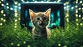 cat in the grass highly intricately detailed photograph of Young funny kitten cat meowing in the green grass Royalty Free Stock Photo