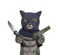 Cat gray in balaclava holds handgun Royalty Free Stock Photo