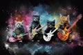 cat with guitar group of rocker kittens Generative AI