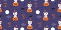 Cat Halloween seamless vector patterns with pumpkin baby trick or treat kids kawaii vector animal horn horse fairytale Royalty Free Stock Photo