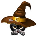 Cat Halloween with Witch Hat Cute Kitty Cartoon Character Vector Illustration