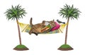 Cat in hammock eats hot dog Royalty Free Stock Photo