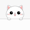 Cat hanging on paper. Kitten with hands. Paw print on the table. Line contour silhouette. Funny Kawaii animal. Cute cartoon doodle