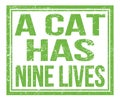 A CAT HAS NINE LIVES, text on green grungy stamp sign