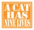 A CAT HAS NINE LIVES, text written on orange stamp sign