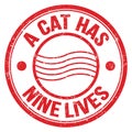 A CAT HAS NINE LIVES text on red round postal stamp sign