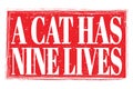 A CAT HAS NINE LIVES, words on red grungy stamp sign