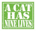 A CAT HAS NINE LIVES, text written on green stamp sign