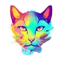 Watercolor cat head, ideal for prints. Generative AI