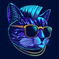 Cat head cyberpunk style vector illustration