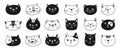 Cat head emotion sketch doodle character set kitten kawaii faces line icon funny flat sticker Royalty Free Stock Photo